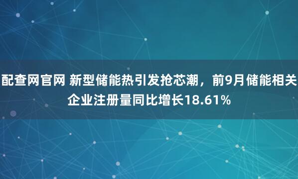 配查网官网 新型储能热引发抢芯潮，前9月储能相关企业注册量同比增长18.61%